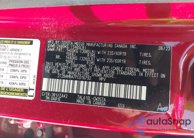 2T2BAMBA7PC016792: 43144719