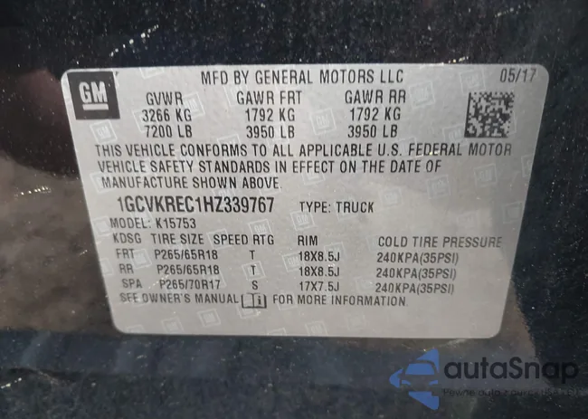 1GCVKREC1HZ339767: 43144752