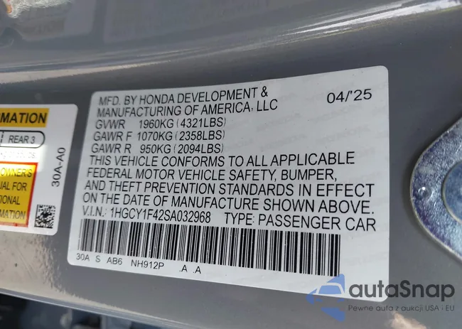 1HGCY1F42SA032968: 43144795