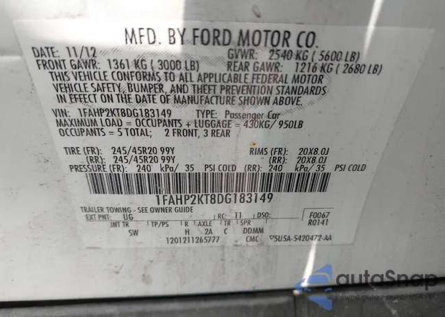 1FAHP2KT8DG183149: 43144927