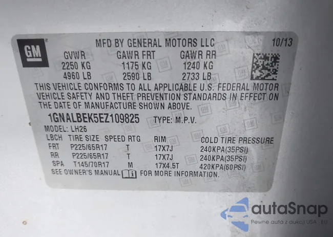 1GNALBEK5EZ109825: 43145020