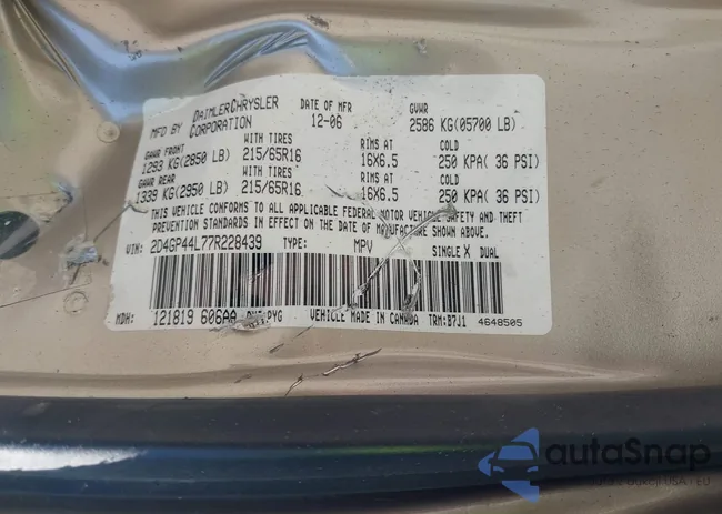 2D4GP44L77R228439: 43145021