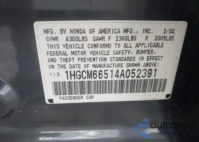 1HGCM66514A052391: 43146144