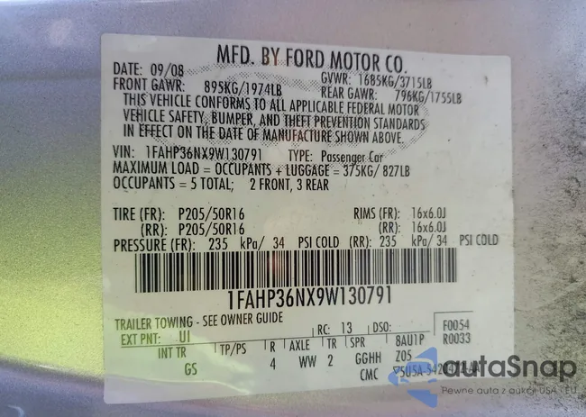 1FAHP36NX9W130791: 43146219