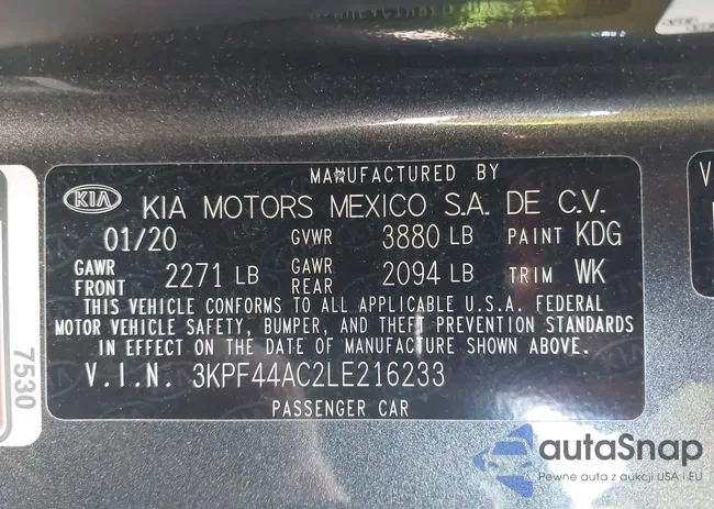 3KPF44AC2LE216233: 43146290