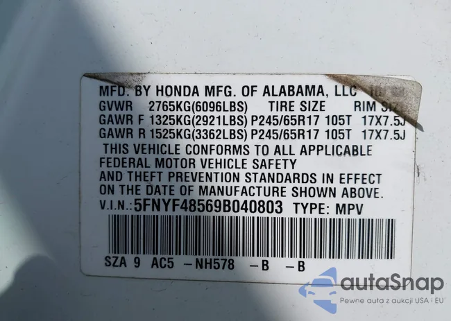 5FNYF48569B040803: 43146294