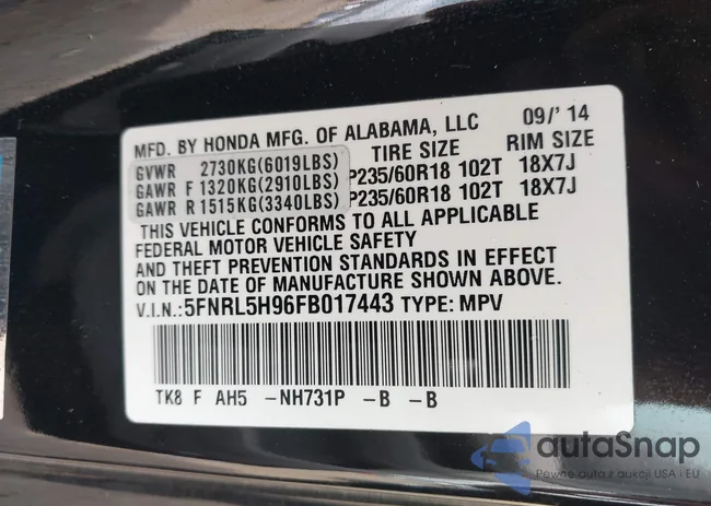 5FNRL5H96FB017443: 43146517