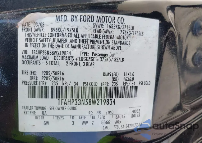 1FAHP33N58W219834: 43145723