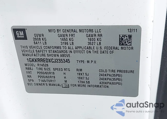 1GKKRREDXCJ235345: 43145747