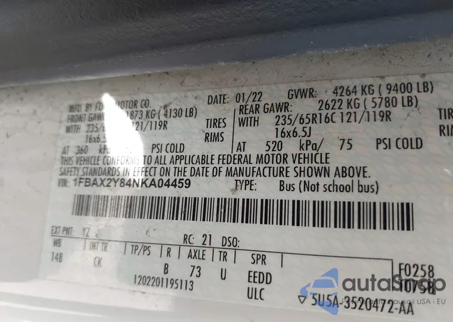 1FBAX2Y84NKA04459: 43145779
