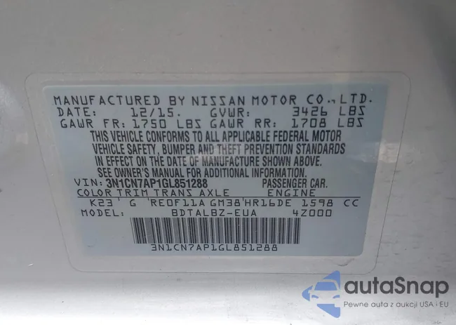 3N1CN7AP1GL851288: 43145884