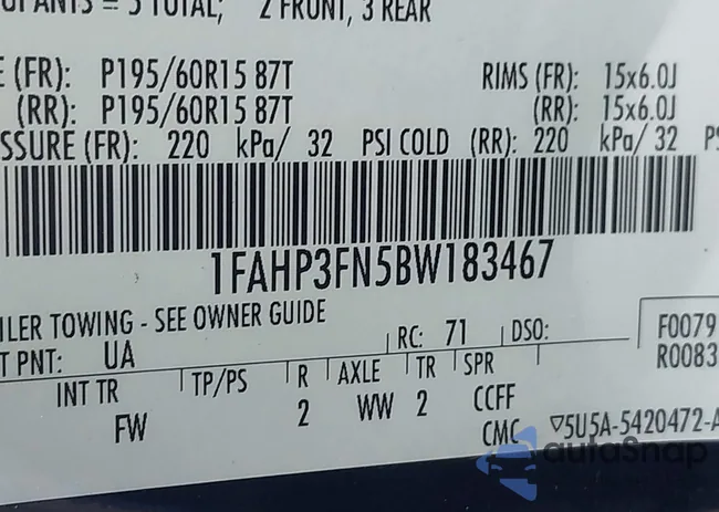 1FAHP3FN5BW183467: 43146014