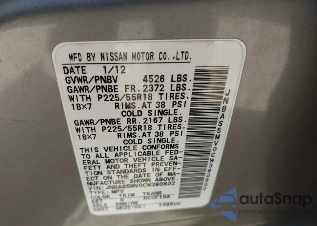 JN8AS5MV0CW390802: 43147087