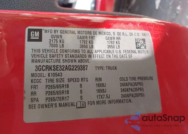 3GCRKSE32AG229387: 43147137