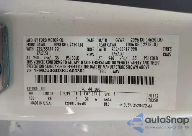 1FMCU0GD3KUA03301: 43147225