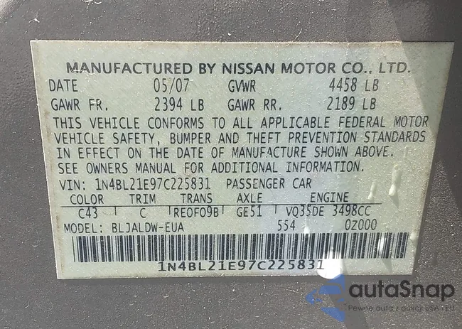 1N4BL21E97C225831: 43147276