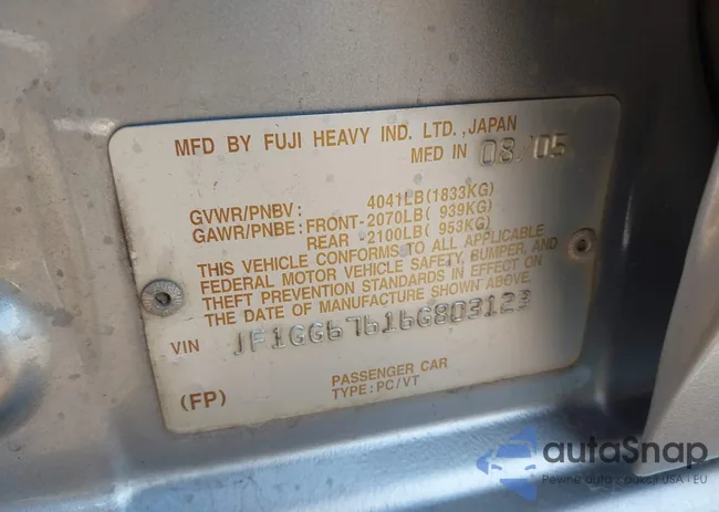 JF1GG67616G803123: 43147285