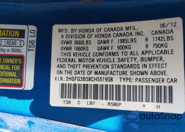 2HGFG3B58CH551908: 43147414