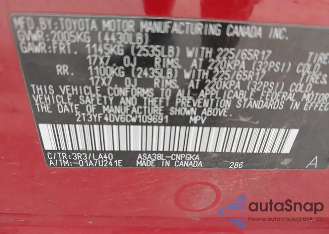 2T3YF4DV6CW109691: 43147419