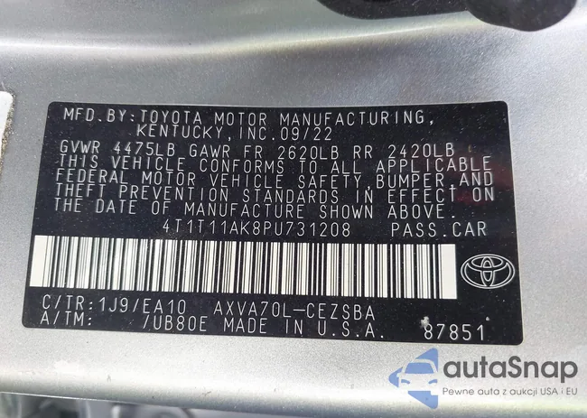 4T1T11AK8PU731208: 43147524