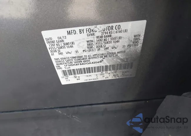 1FM5K8F84DGA42045: 43147621