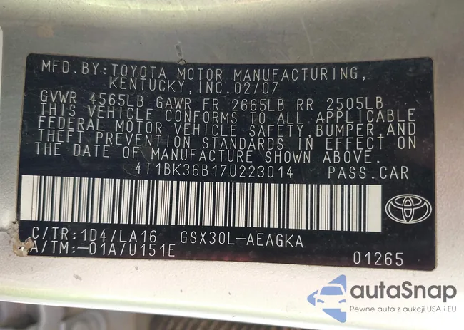 4T1BK36B17U223014: 43146675