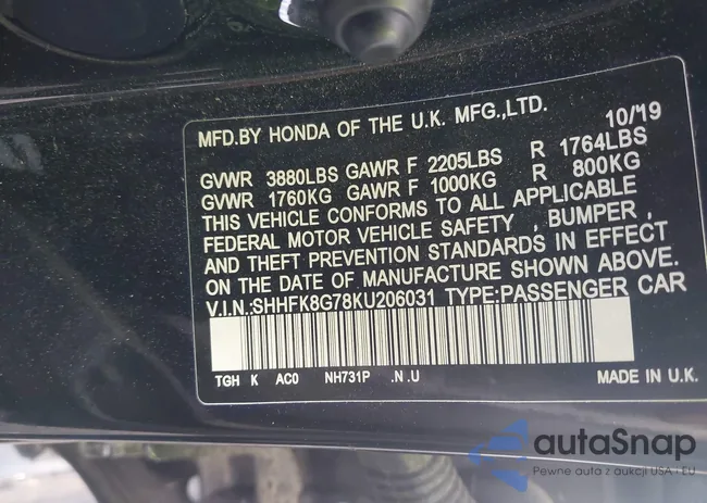 SHHFK8G78KU206031: 43146780