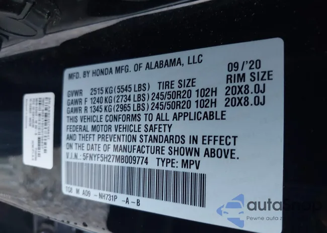 5FNYF5H27MB009774: 43146799