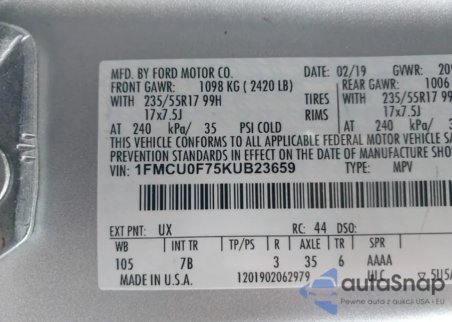 1FMCU0F75KVB23659: 43148078