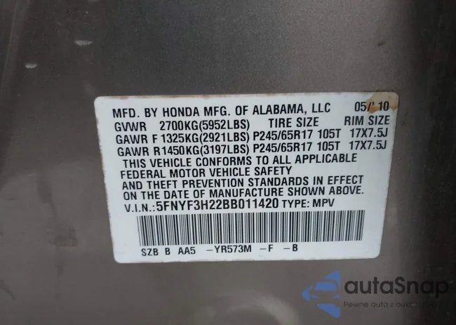 5FNYF3H22BB011420: 43148191