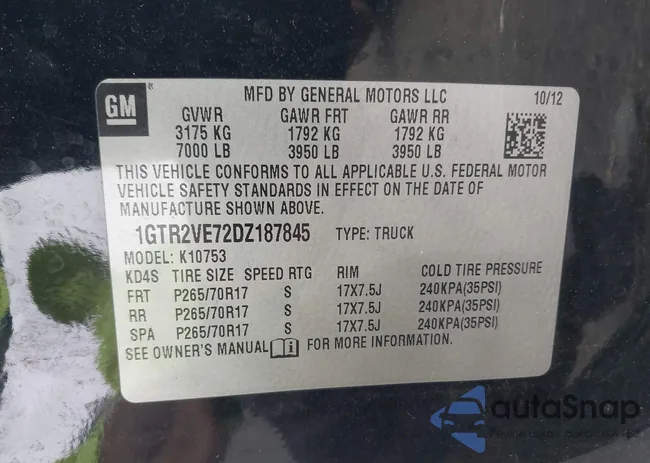 1GTR2VE72DZ187845: 43148280