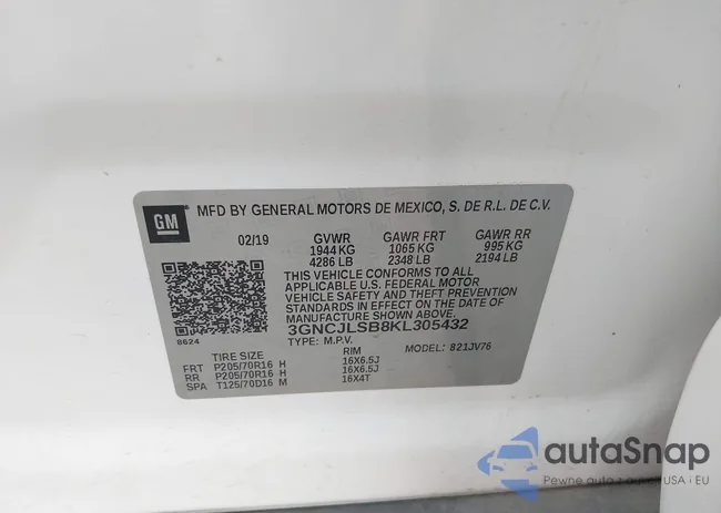 3GNCJLSB8KL305432: 43148351