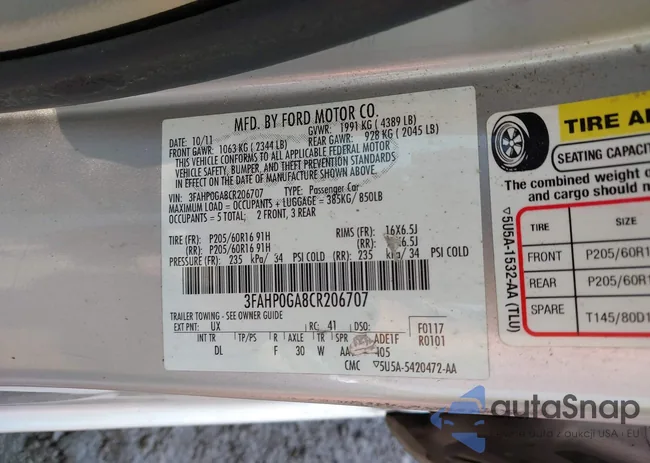 3FAHP0GA8CR206707: 43148458