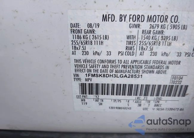 1FMSK8DH3LGA28531: 43147792