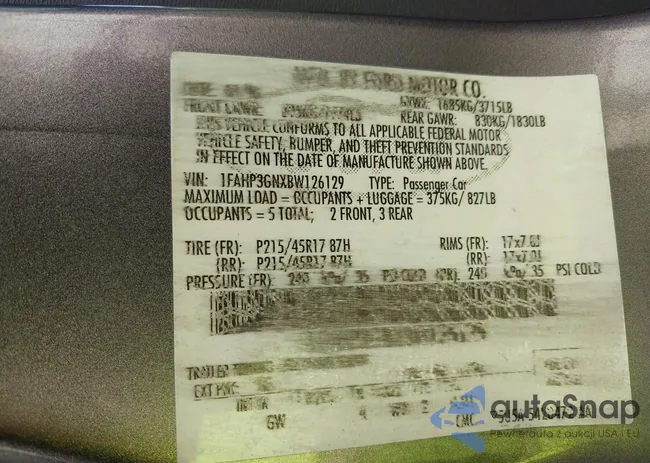 1FAHP3GNXBW126129: 43147944