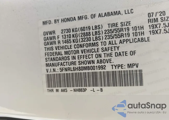 5FNRL6H80MB001992: 43147962