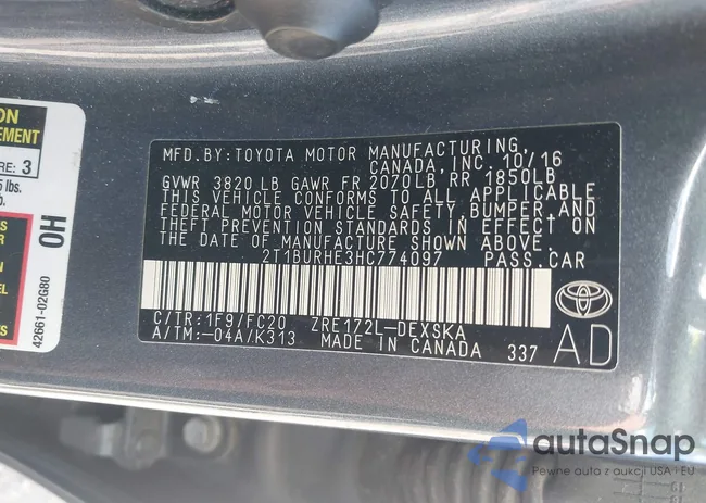 2T1BURHE3HC774097: 43147963