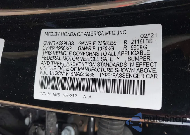 1HGCV1F19MA040468: 43149265