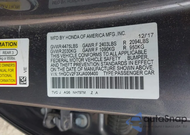 1HGCV2F3XJA006400: 43149393