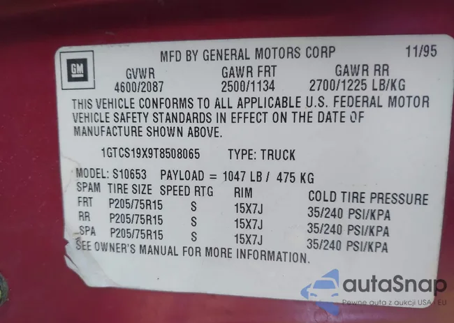 1GTCS19X9T8508065: 43149417