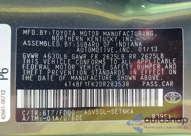 4T4BF1FK2DR283538: 43149436