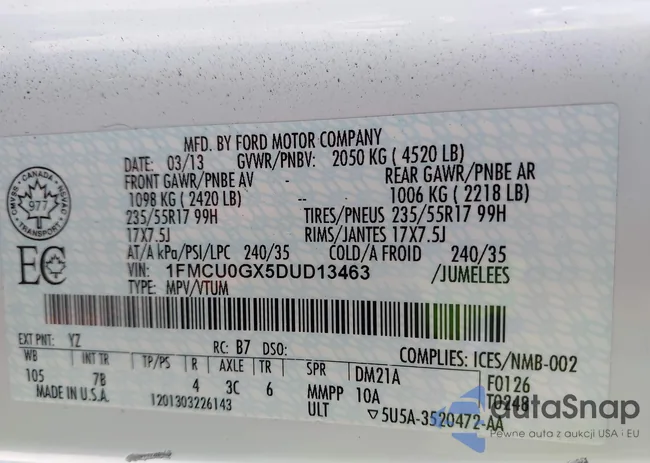 1FMCU0GX5DUD13463: 43149444