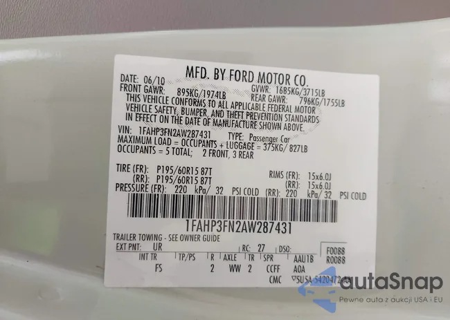 1FAHP3FN2AW287431: 43149488