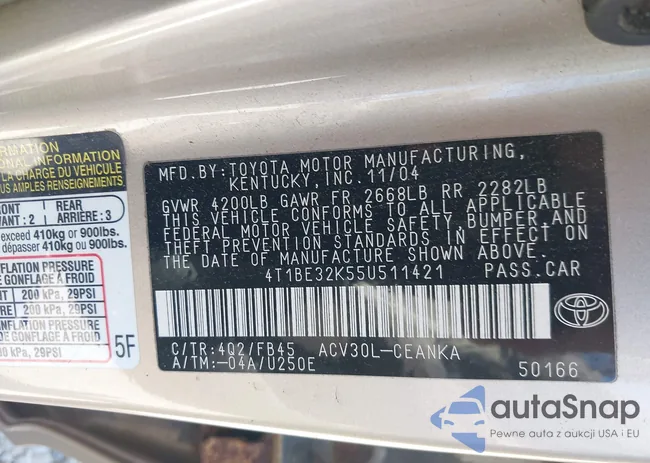 4T1BE32K55U511421: 43148679