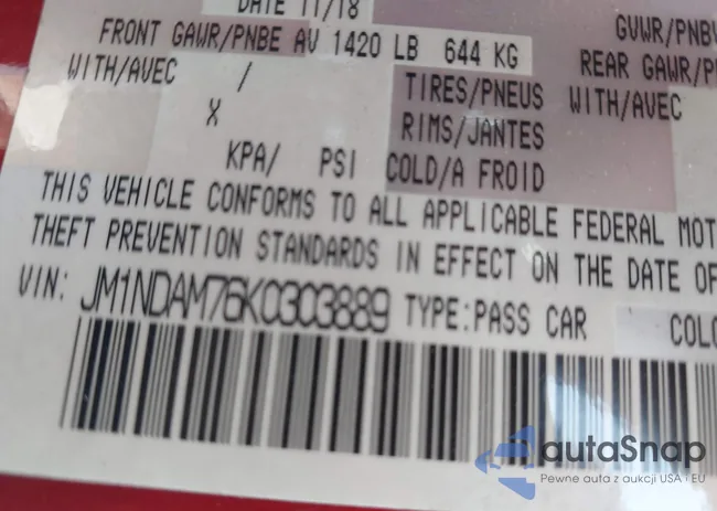 JM1NDAM76K0303889: 43148682