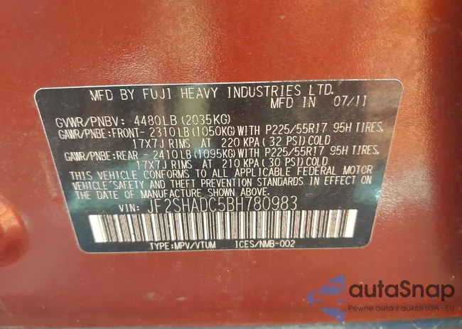 JF2SHADC5BH780983: 43149023