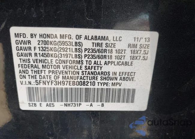 5FNYF3H97EB008210: 43150130