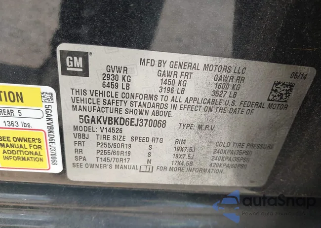 5GAKVBKD6EJ370068: 43150165