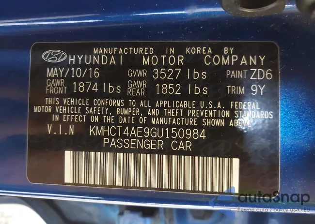 KMHCT4AE9GU150984: 43150186