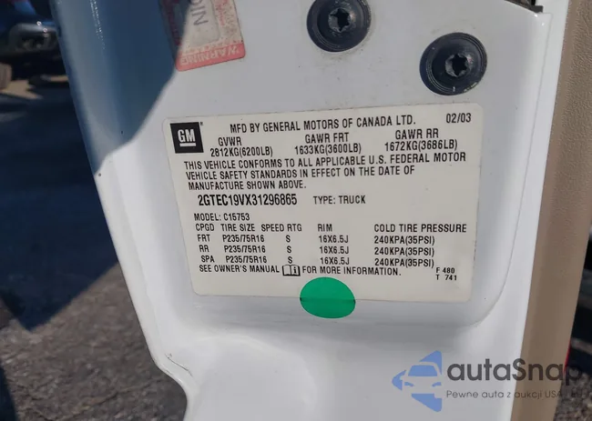 2GTEC19VX31296865: 43150454